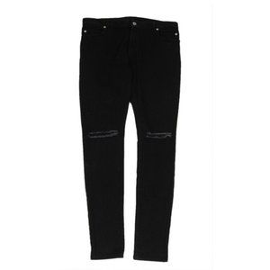 Balmain Men Skinny Jean 33x33 Washed Black Knee Slashed Distressed Stretch Denim